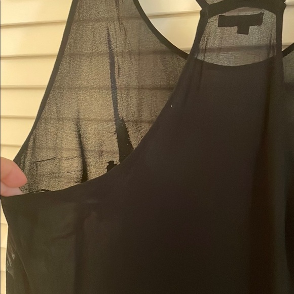 Storm Black and Gray Razor Back Abstract Design Sheer High Lo Tank Top Overlay - Picture 8 of 10